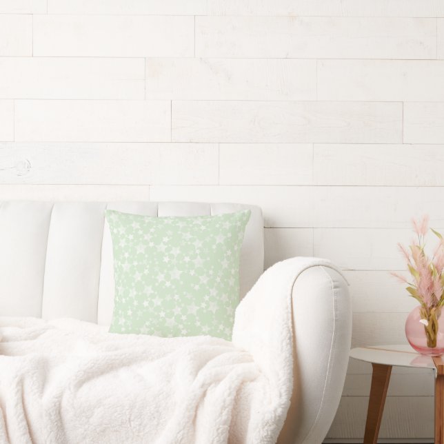 White on Mint Green | Lino Print Stars Pattern Cushion (Couch)