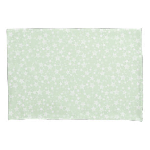 White on Mint Green   Lino Print Stars Pattern Pillowcase
