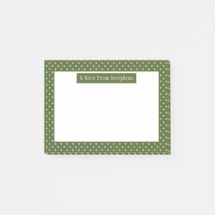 White On Olive Green Polka Dots Pattern And Text Post-it Notes