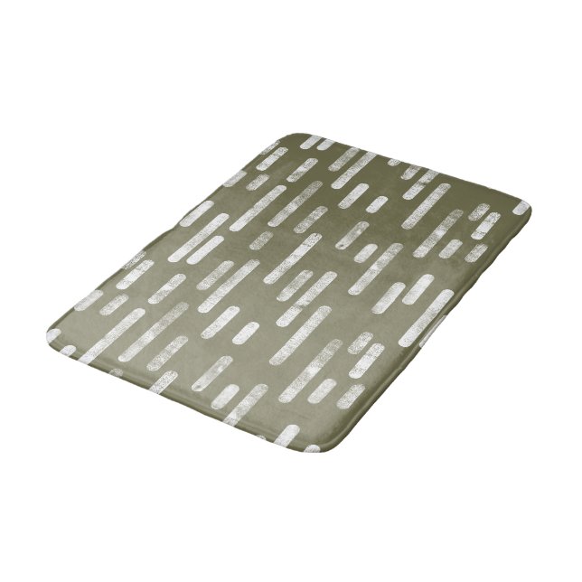 White on Olive Green Rounded Lines Pattern Bath Mat (Angled)
