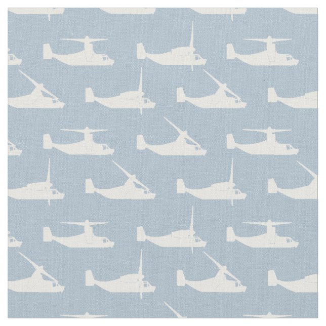 White on Pale Blue V-22 Osprey Pattern Fabric (Close Up)