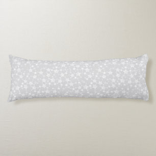 White on Pale Grey   Lino Print Stars Pattern Body Cushion