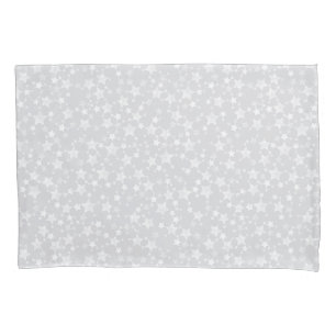 White on Pale Grey   Lino Print Stars Pattern Pillowcase