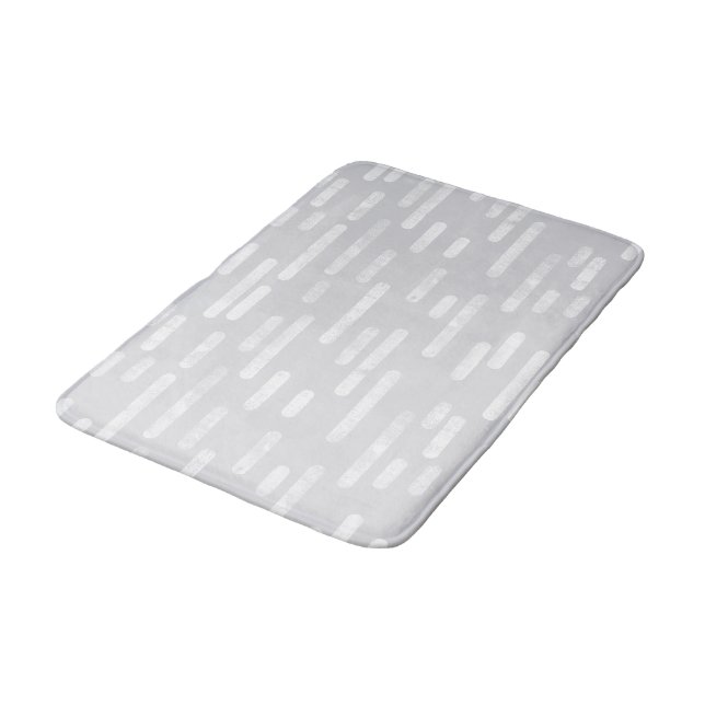 White on Pale Grey Rounded Lines Pattern Bath Mat (Angled)