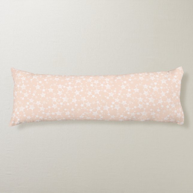 White on Peach/Apricot | Lino Print Stars Pattern Body Cushion (Front)