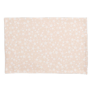 White on Peach/Apricot   Lino Print Stars Pattern Pillowcase