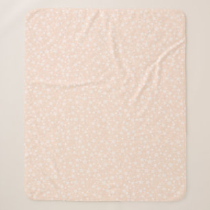 White on Peach/Apricot Lino Print Stars Pattern Sherpa Blanket