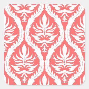 White on Pink Damask Square Sticker
