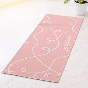 White On Pink Geometric Loops Pattern And Name Yoga Mat