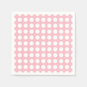 White on Pink Large Horizontal Polka Dots Paper Napkin