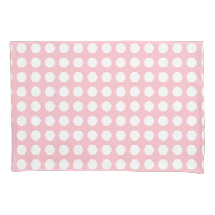 White on Pink Large Size Horizontal Polka Dots Pillowcase