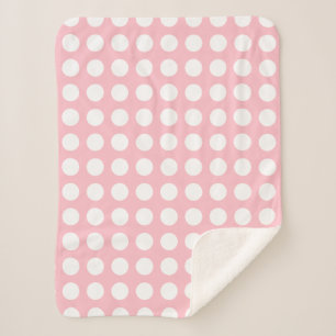 White on Pink Large Size Horizontal Polka Dots Sherpa Blanket