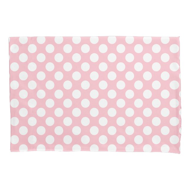 White on Pink Large Size Polka Dots Pillowcase (Front)