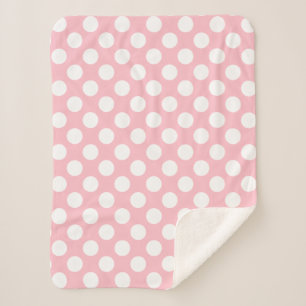 White on Pink Large Size Polka Dots Sherpa Blanket