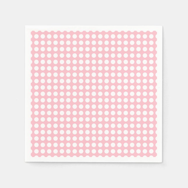 White on Pink Medium Horizontal Polka Dots Paper Napkin (Front)