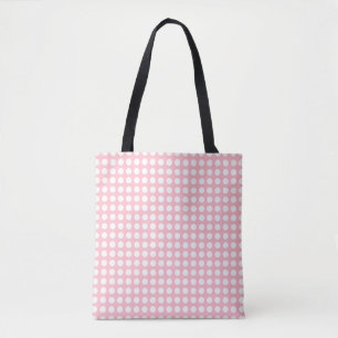 White on Pink Medium Horizontal Polka Dots Pattern Tote Bag