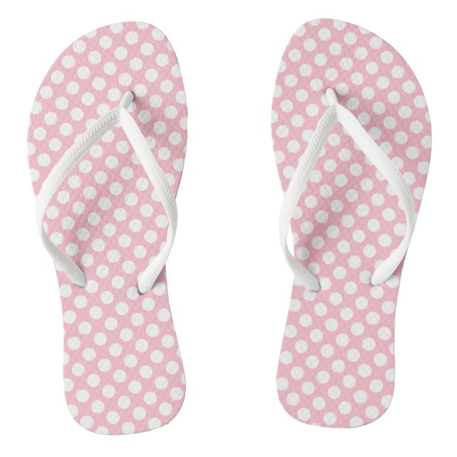 White on Pink Medium Size Polka Dots Thongs (Footbed)