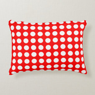 White on Red Large Size Horizontal Polka Dots Decorative Cushion