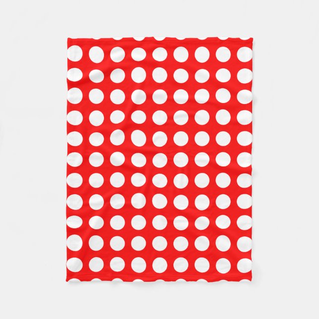 White on Red Large Size Horizontal Polka Dots Fleece Blanket (Front)