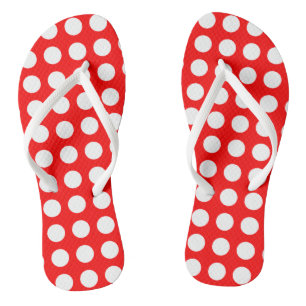 White on Red Large Size Horizontal Polka Dots Thongs