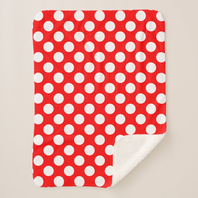 White on Red Large Size Polka Dots Sherpa Blanket (Front)