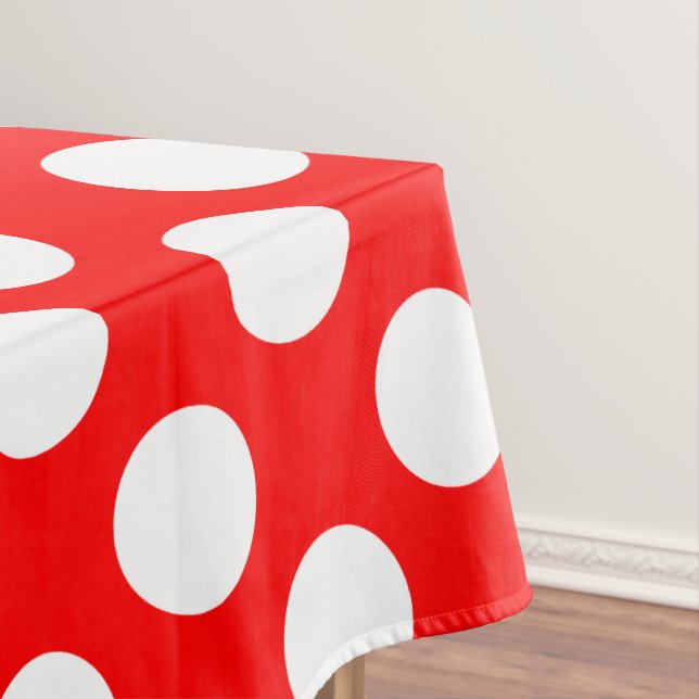 White on Red Large Size Polka Dots Tablecloth (In Situ)