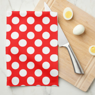 White on Red Large Size Polka Dots Tea Towel