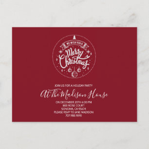 White On Red Merry Christmas Party Invitation Postcard