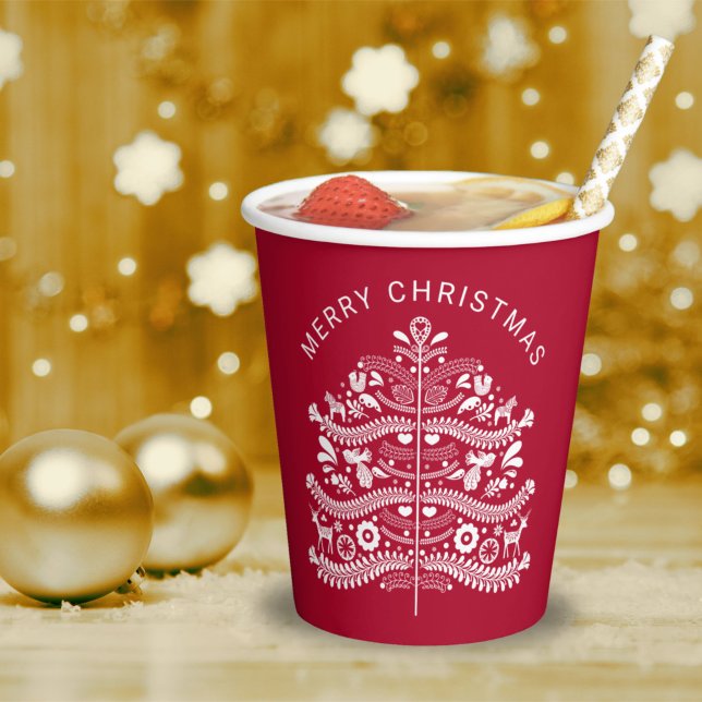 White on Red Scandinavian Christmas Tree Paper Cups (Creator Uploaded)