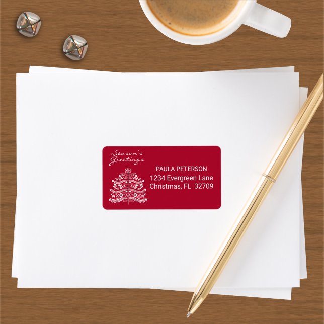 White on Red Scandinavian Nordic Christmas Tree Label (Creator Uploaded)