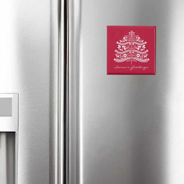 White on Red Scandinavian Nordic Christmas Tree Magnet (Creator Uploaded)