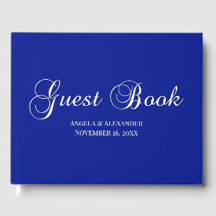 White on Royal Blue Decorative Script Personalised Guest Book