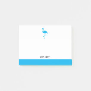 White on Sky Blue Flamingo & Border with Name Post-it Notes