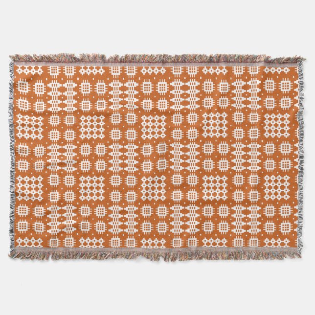 White on Tan Welsh Tapestry Pattern Throw Blanket (Front)