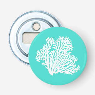 White On Turquoise Coastal Decor Coral Bottle Opener