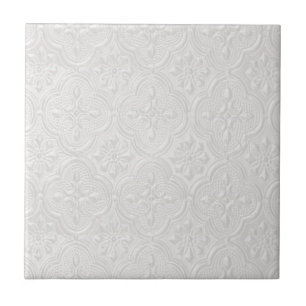 White On White Floral Pattern Ceramic Tile