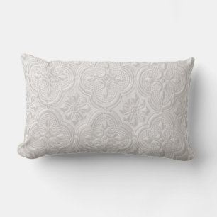 White On White Floral Pattern Lumbar Cushion