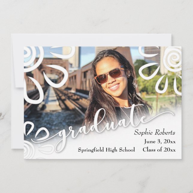 White on White Floral/Pic Graduation Announcement (Front)