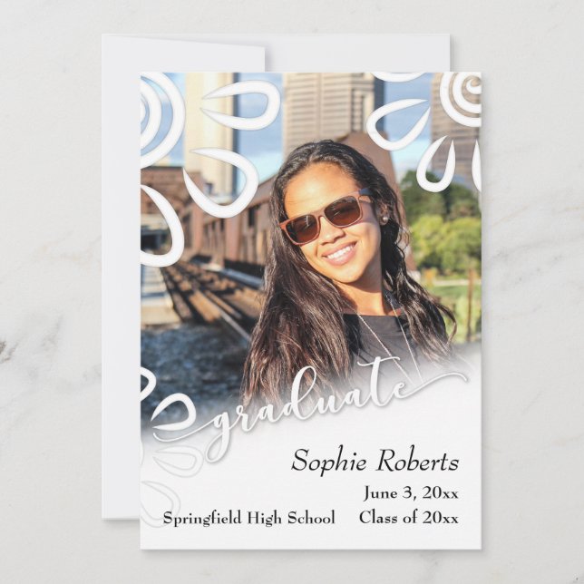 White on White Floral/Pic Graduation Announcement (Front)