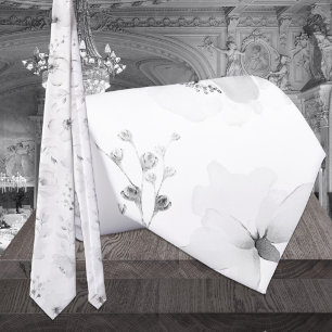 White On White Garden Peony Wedding Tie