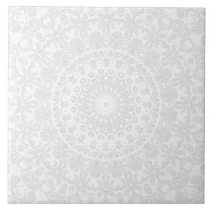 White on White Minimal Mandala Pattern Ceramic Tile