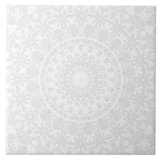 White on White Minimal Mandala Pattern Ceramic Tile (Front)
