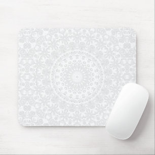 White on White Minimal Mandala Pattern Mouse Pad
