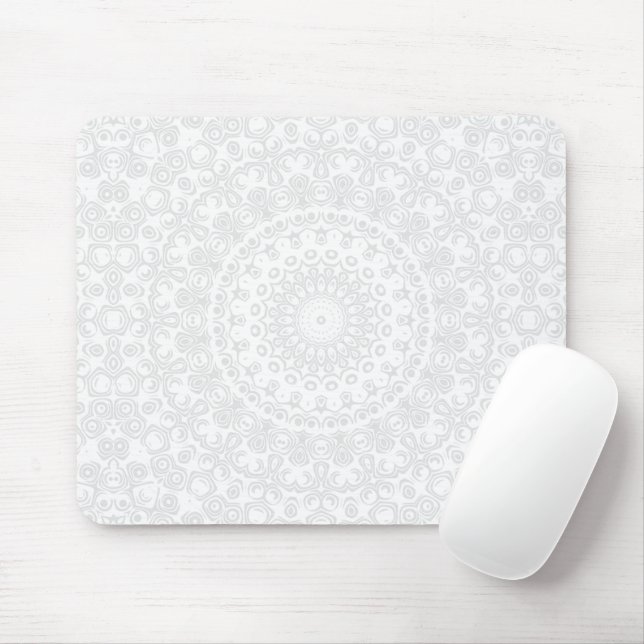White on White Minimal Mandala Pattern Mouse Pad (With Mouse)