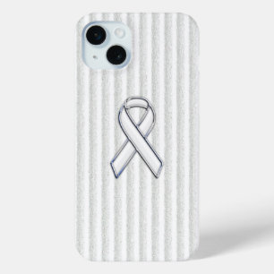 White on White Ribbon Awareness Stripes iPhone 15 Mini Case