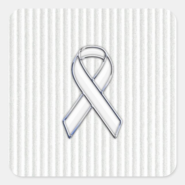 White on White Ribbon Awareness Stripes Square Sticker (Front)