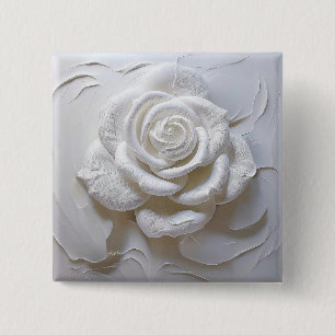 White On White - Sculpted Rose 15 Cm Square Badge