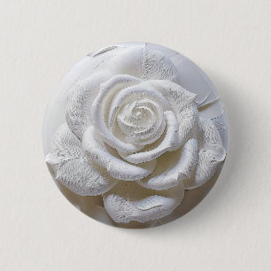 White On White - Sculpted Rose 6 Cm Round Badge