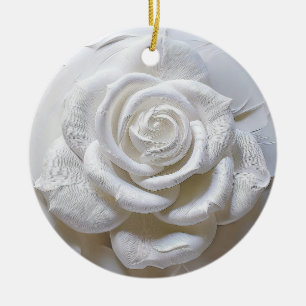 White On White - Sculpted Rose Ceramic Ornament