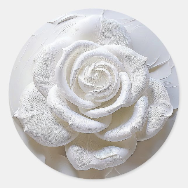 White On White - Sculpted Rose Classic Round Sticker (Front)